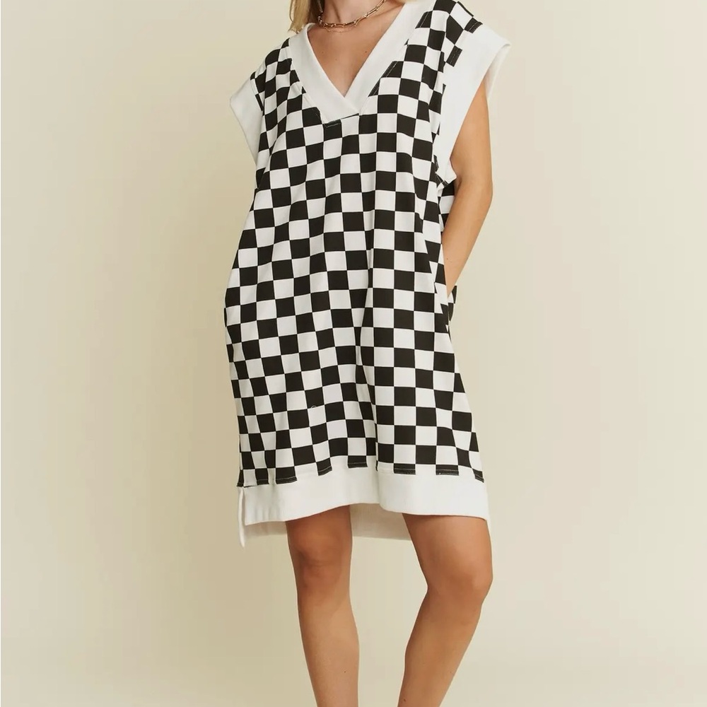 NWT CHECKERBOARD PRINT DRESS, VARIOUS SIZES